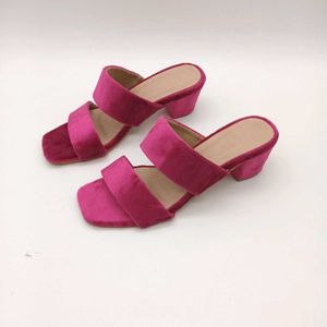 Magenta Velvet Block Heels 2 Inches.