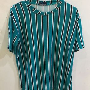 Sea Green Black Stripes Long T-shirt