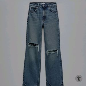 Zara New Ripped Wide Leg Jeans