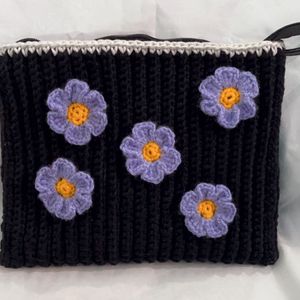 Beautiful Black Crochet Flowers Bag