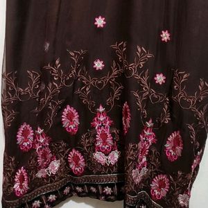 Cofee Brown Embroidry Work Suit Salwar & Dupatta