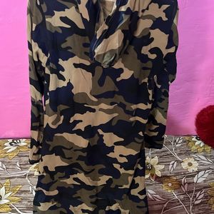 Army Print Bodycon Stretchable Dress Knee Length