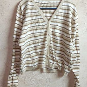 Oversized Winter Crop Cardigan Stripped Sweater