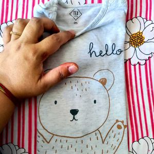 Grey Teddy Printed Full Sleeves For 9 Month