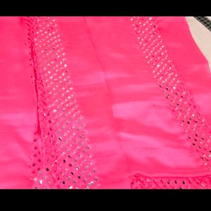 Real Mirror Work Saree With Stichted Blouse