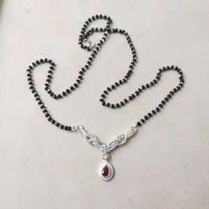 PureSilver CZ Mangalsutra In Black Beaded moti