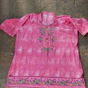 Pink Heavy Embroidered Short Kurti