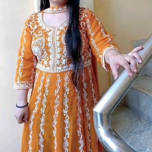 Anarkali Mustard Yellow Suit With Dupatta