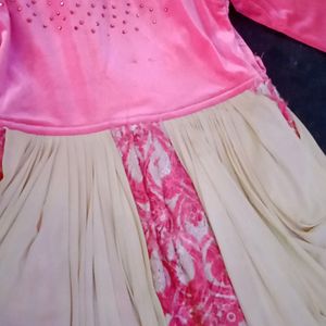 A Pink Ethnic Velvet Gown Medium Size For Girls