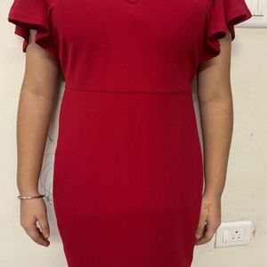 Shein Red V Neck Dress