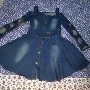 Women Blue Denim Bow Designer Dress