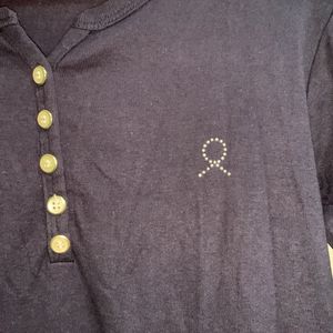 Navy blue full t shirt with rhinestones