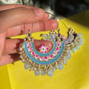 Ethnic Blue Chandbali Earrings for Women