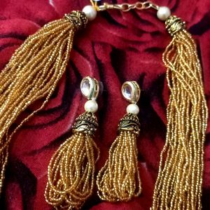 Yellow Moti Necklace With Earrings