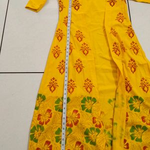 Cream And Yellow Colour Printing Gaun