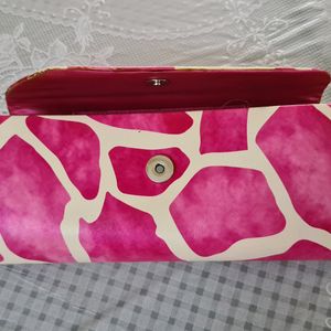 Pink & white Clutch with a silver sling