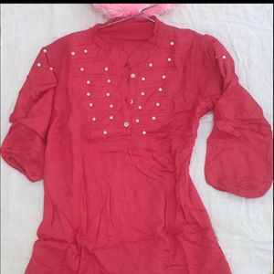 Short Red Kurti , Size - Xs to L