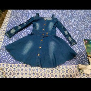 Girls Denim Dress Bow Design