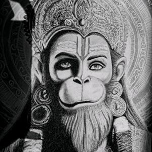 Realistic Hanuman Ji Charcoal Sketch