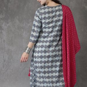 Blue & Pink Kurta With Palazzo Dupatta Set