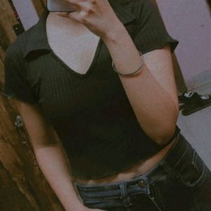 Black Crop Top With Collar