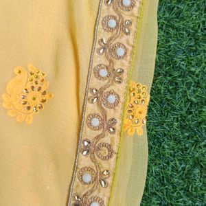 Beautiful Yellow Embroidered Saree Pure Chiffon