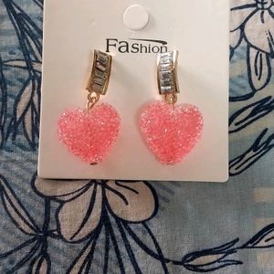 Korean Pink Crystal Drop Earrings