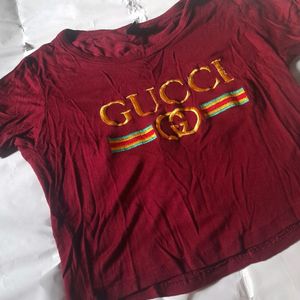 Gucci Maroon Fitted Crop Top Girl's Women Xs Tee