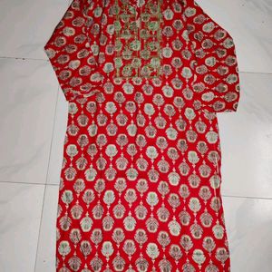 Red Kurti With Floral Print