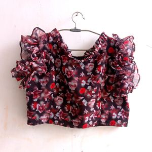 Cute Red Top/blouse With Designer Work