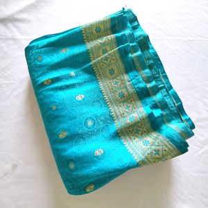 Cyan And Gold Saree (Women's)