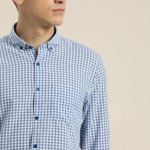 Men Blue and white Gingham Checked  Casual Shirt