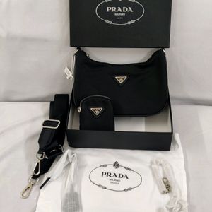 PRADA BLACK POCHETTE WITH COIN POUCH & 2BELTS