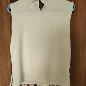 White Lace Vintage Collared Top (Women)