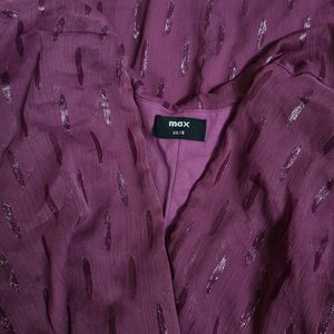 Purple & Silver Kaftan Low Neck Frock