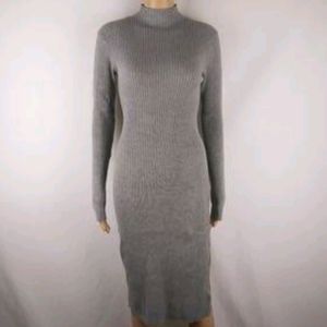 Grey Mock Neck Long Ribb Bodycon