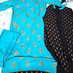 Blue Kurti And Black Jacket