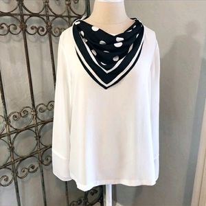 Original Zara White Polka Dot Neck Scarf Top