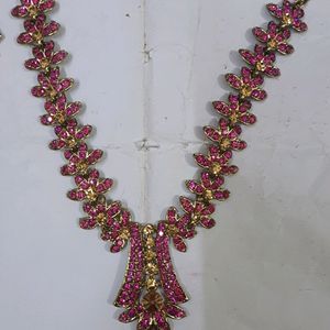 Pink And Golden Stones Jwellery Set