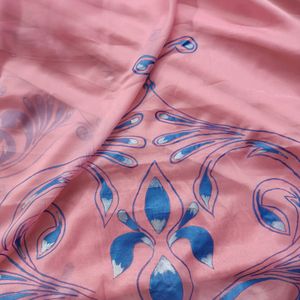 Pink With Blue Fabric Work Synthetic Saree