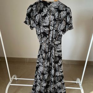 Palm Leaf Black Print Wrap Maxi Dress