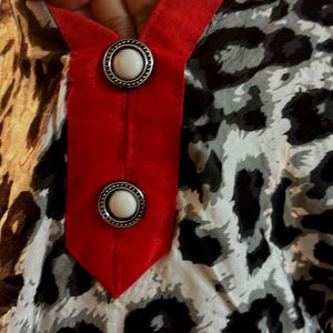 Preppy Kurta with Leopar print (Red)