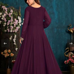 Long Purple Frill Dress Without Dupatta & Pant