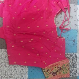 Pink Patola Silk Kanjeevaram Saree With Stitch Blo