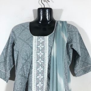 Grey Printed Kurta & Dupatta (Women’s)