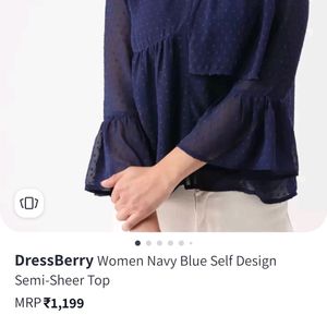 Dressberry Women Navy Blue Self Design Top