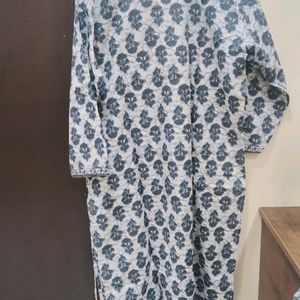 Grey Cotton Kurta With Dupatta