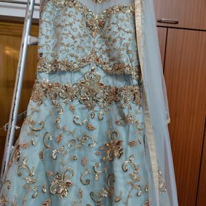 Dusky Blue Gown With Golden Thread Work