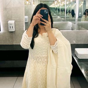 Chikankari Handwork White Kurta With Dupatta