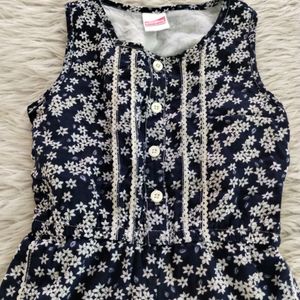 Navy Blue Printed Dress (Girls)